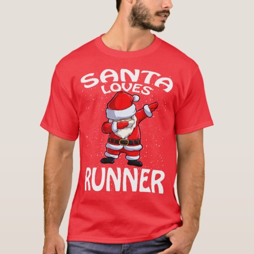 Santa Loves Runner Christmas T_Shirt