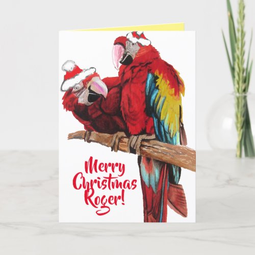 Santa Macaws Red Parrot Christmas Card