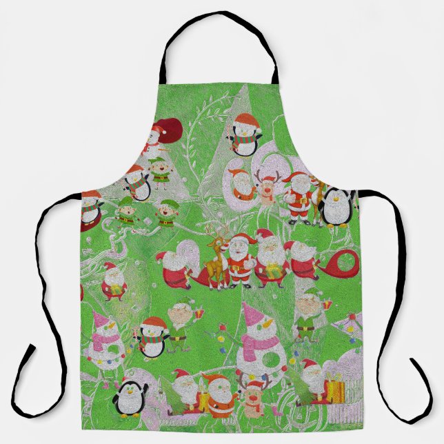 Santa Magical Green New Year Apron (Front)