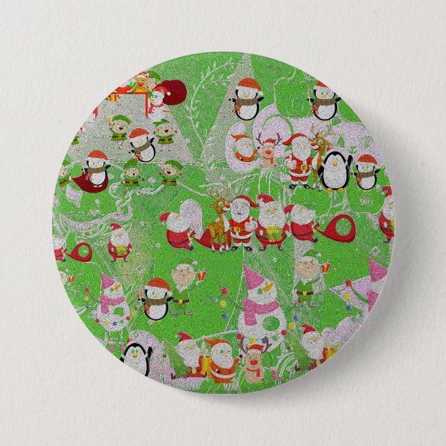 Santa Magical Green New Year Button (Front)