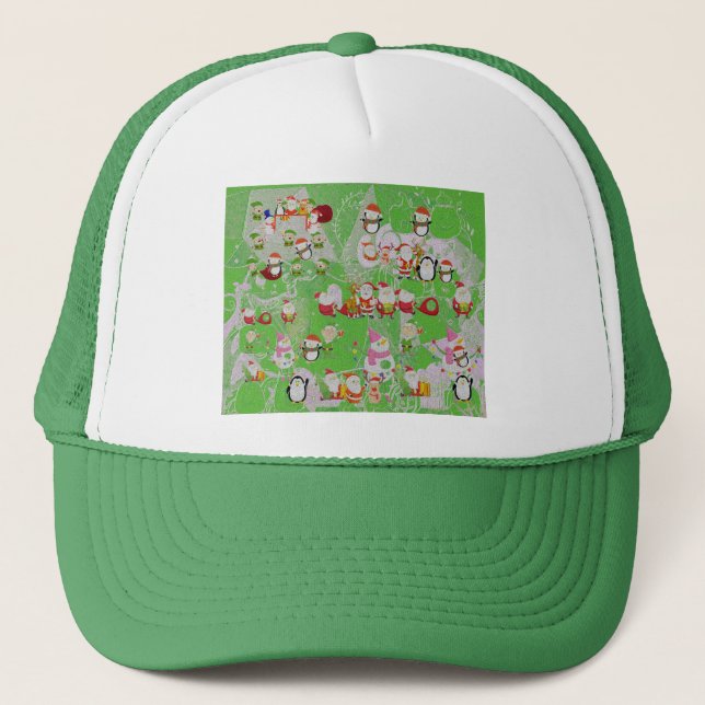 Santa Magical Green New Year  Trucker Hat (Front)