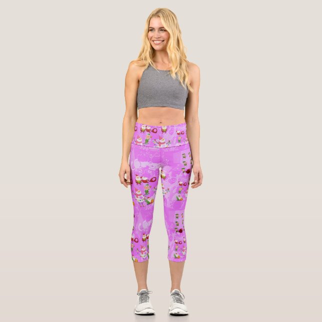 Santa Magical Pink New Year  Capri Leggings (Front)