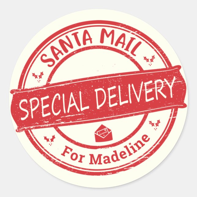 Santa Mail Special Delivery Add Name  Classic Round Sticker (Front)