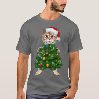 Santa Maine Coon Cat Christmas Tree Light Funny Xm T-Shirt