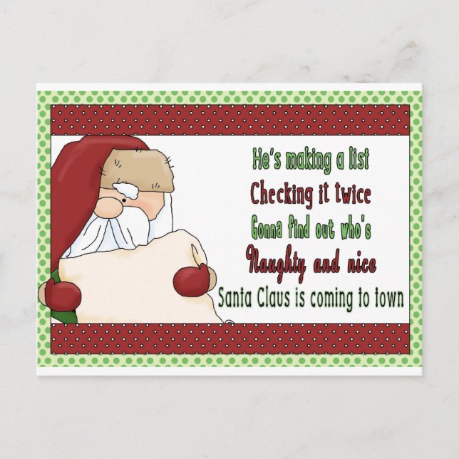 Santa making a list- christmas holiday postcard (Front)