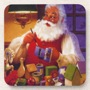 Santa Making Toys Set of Cork Coasters