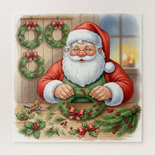Santa Making Wreaths Christmas Jigsaw Puzzle (Vertical)