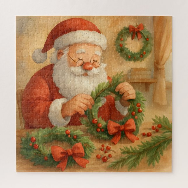 Santa Making Wreaths Christmas Jigsaw Puzzle (Vertical)