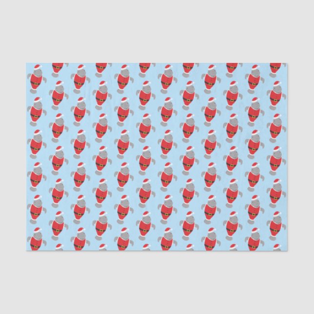 Santa Manatee Novelty Animal Christmas Tissue Paper (Front)