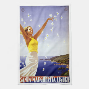 Santa Margherita Ligure, Italy Vintage Travel Art Kitchen Towel