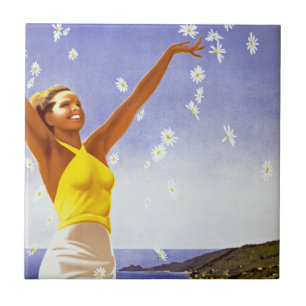 Santa Margherita Ligure with Daisies Ceramic Tile
