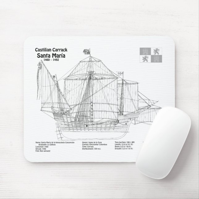 Santa Maria - Ship Blueprint Plans BD Mouse Pad (With Mouse)
