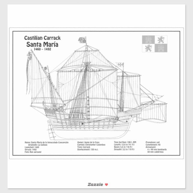 Santa Maria - Ship Blueprint Plans BD Sticker (Sheet)