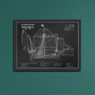 Santa Maria - Ship Blueprint Plans PBD Framed Art