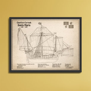 Santa Maria - Ship Blueprint Plans SD Framed Art