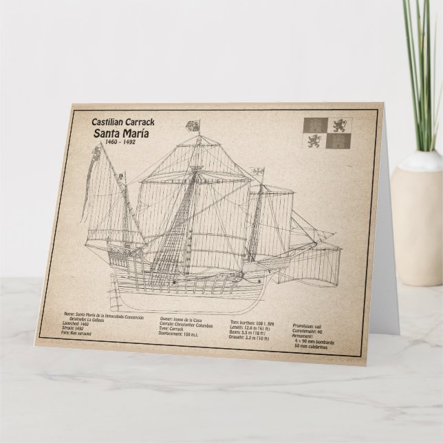 Santa Maria - Ship Blueprint Plans SD Thank You Card (Front)