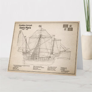 Santa Maria - Ship Blueprint Plans SD Thank You Card