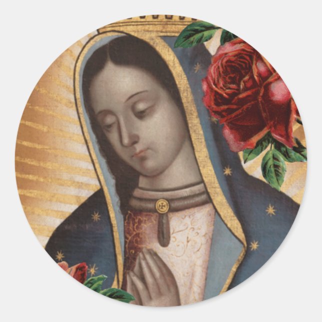 Santa Maria, Virgen de Guadalupe Mother Mary Classic Round Sticker (Front)