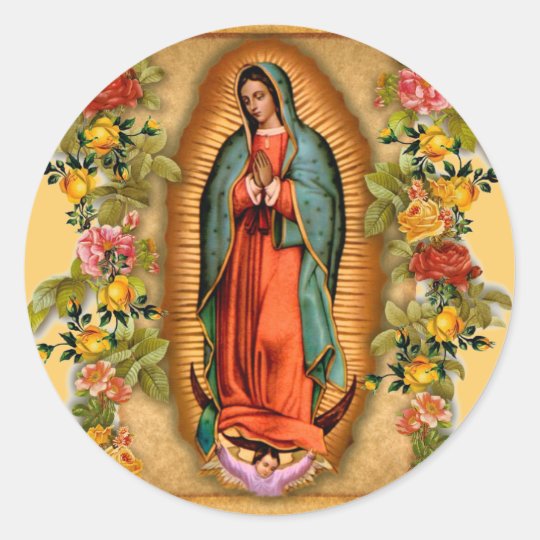 Santa Maria Virgen De Guadalupe Mother Mary Roses Classic Round Sticker