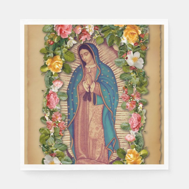 Santa Maria, Virgen de Guadalupe Mother Mary Roses Napkins (Front)