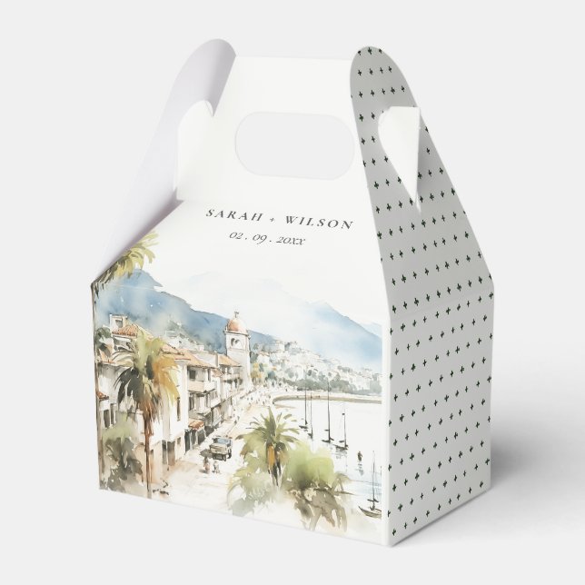 Santa Marta Colombia Watercolor Landscape Wedding Favor Boxes (Front Side)