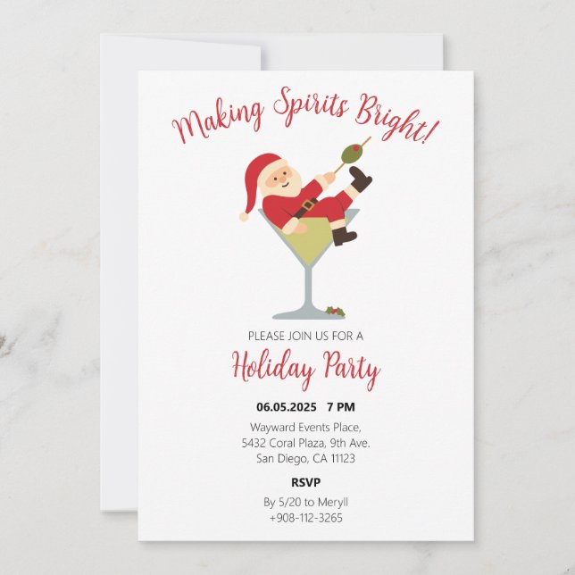 Santa Martini Christmas Party Invite (Front)