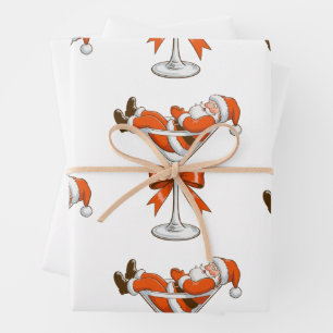 Santa Martini Coquette Girly Christmas Bow Festive Wrapping Paper Sheets