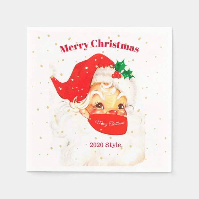 Santa Mask Merry Christmas Social Distancing Napkins (Front)