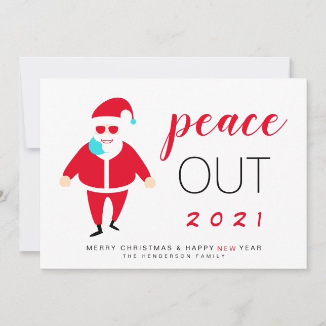 Santa Mask Peace Out 2021 Funny Christmas Holiday Card (Front)