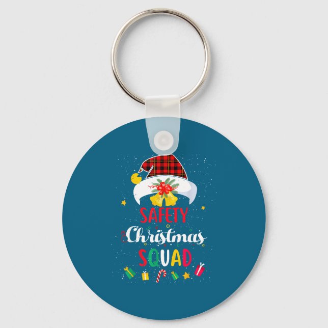 Santa Match Hat Safety Squad Security Meme Keychain (Front)