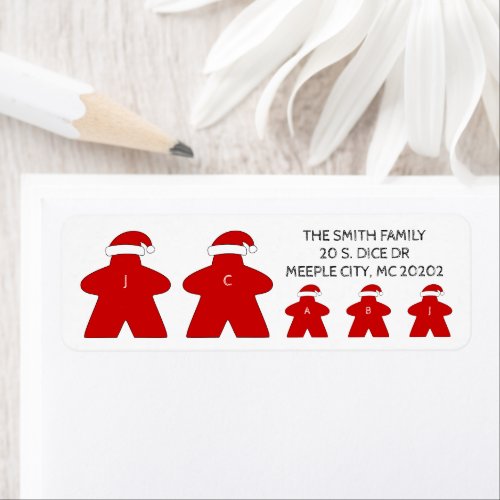 Santa Meeple Family of 5 Santa Hats Red Christmas Label