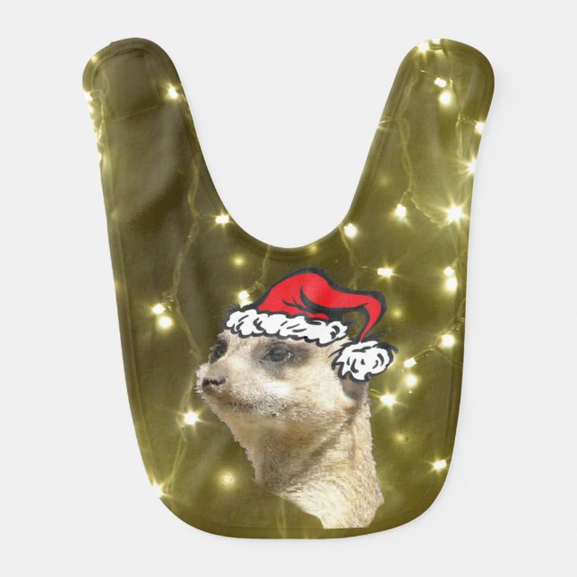 Santa Meerkat Golden Lights Baby Bib (Front)