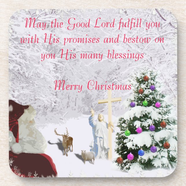 Santa Meets Jesus Beverage Coaster (Front)