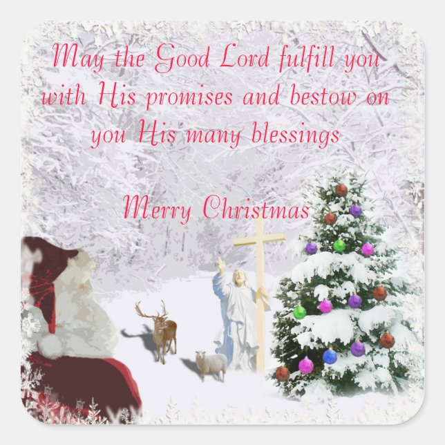 Santa Meets Jesus Square Sticker (Front)