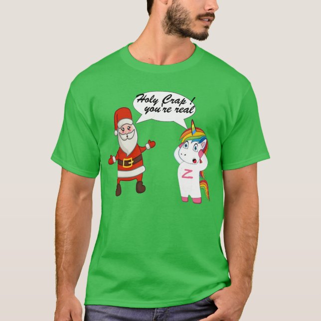 Santa Meets Unicorn Shirt - Funny Christmas Tee (Front)