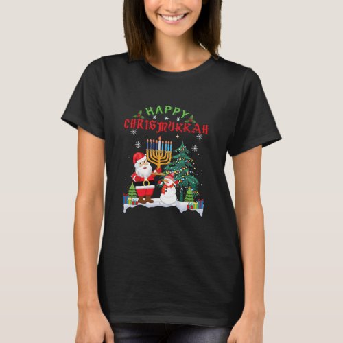 Santa Menorah Christmukkah XMas Christmas T_Shirt