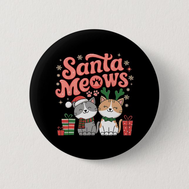 Santa Meows Cute Festive Cats Christmas Happy Anim Button (Front)