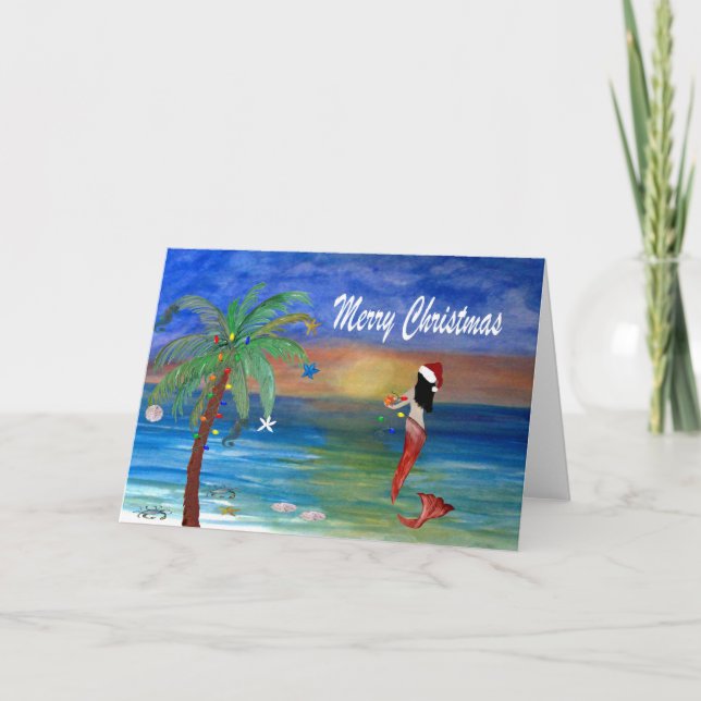 Santa mermaid Christmas coastal cards (Front)