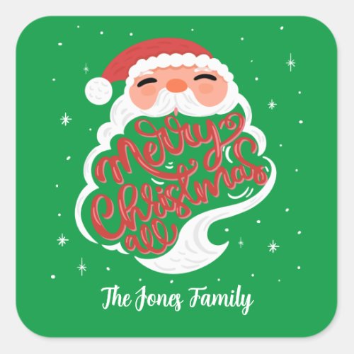 Santa Merry Christmas All Family Name Square Sticker