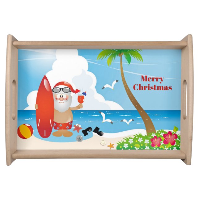 Santa Merry Christmas at the Beach Tropical Serving Tray (Front)
