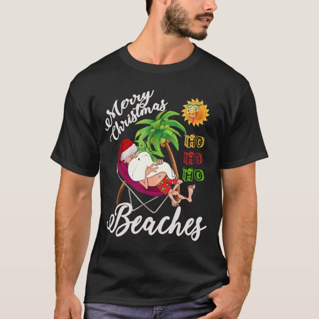 Santa Merry Christmas Beaches Sunglasses Vacation T-Shirt (Front)