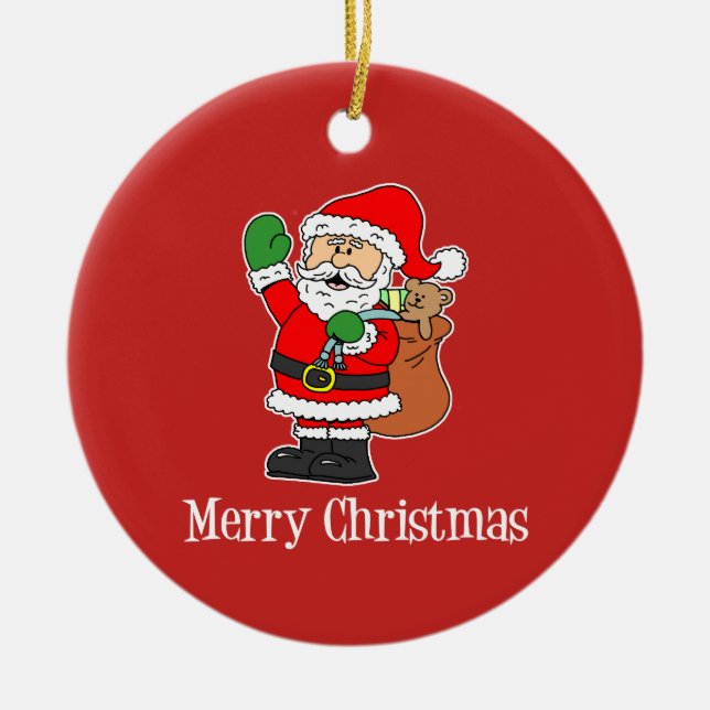 Santa Merry Christmas Cute Cartoon Ceramic Ornamen Ornament (Front)