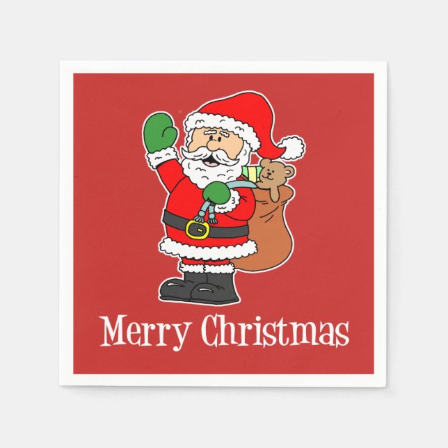 Santa Merry Christmas Cute Cartoon (RED) Napkins (Front)