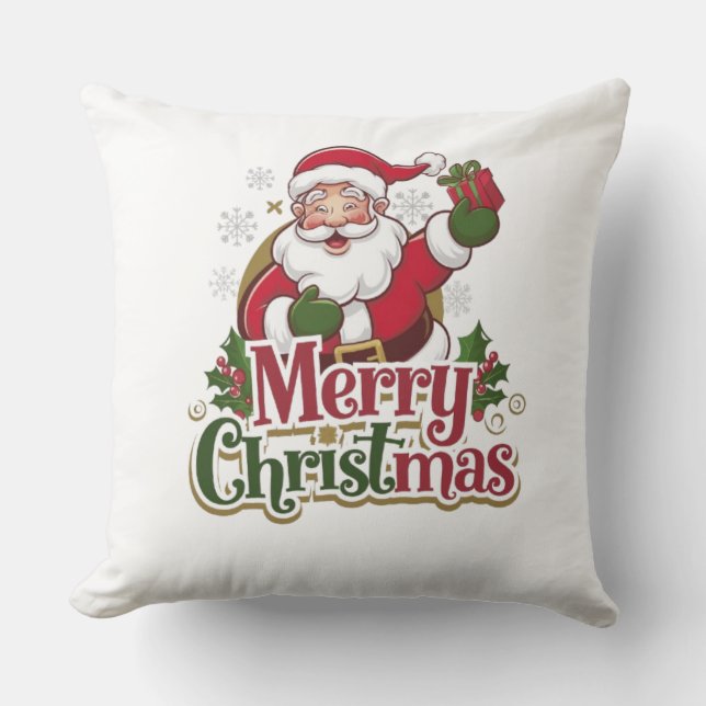 Santa Merry Christmas Day Design – Festive Holiday Throw Pillow (Front)