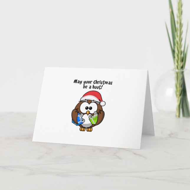 Santa Merry Christmas Funny Holiday Owl Card (Front)