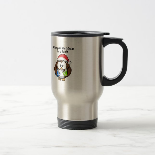 Santa Merry Christmas Funny Holiday Owl Travel Mug (Right)