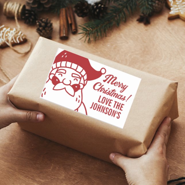 Santa Merry Christmas Gift Rectangular Sticker (christmas custom stickers)