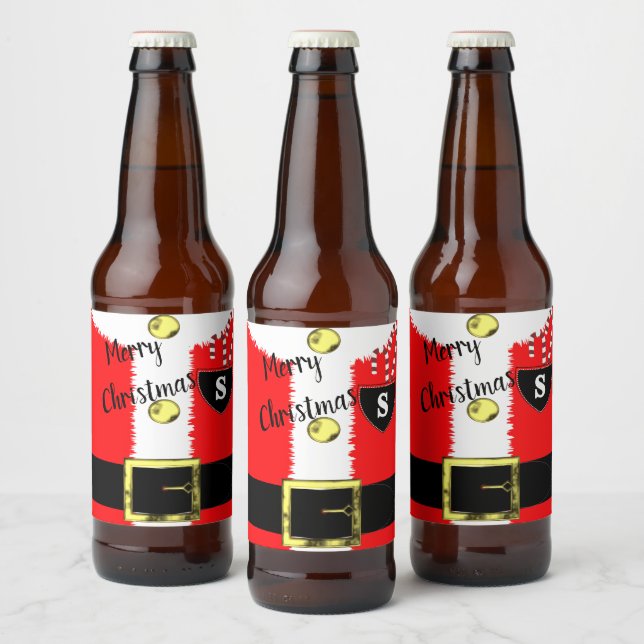 Santa Merry Christmas Holiday Cute Beer Bottle Label (Bottles)