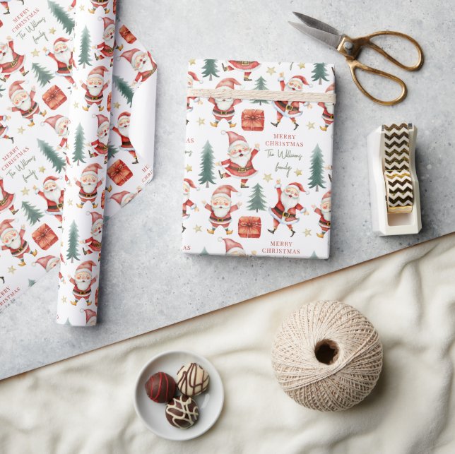 Santa merry Christmas name gift wrapping paper (Crafts)