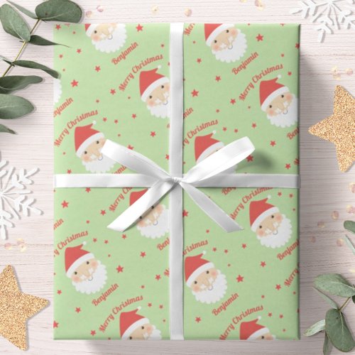 Santa Merry Christmas Personalized Name Wrapping Paper